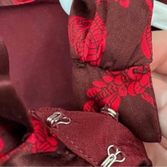 Cinq A Sept Nanon 100% Silk Cowl Neck Red Floral Ruffled Asymmetrical Midi Dress - Picture 6 of 9